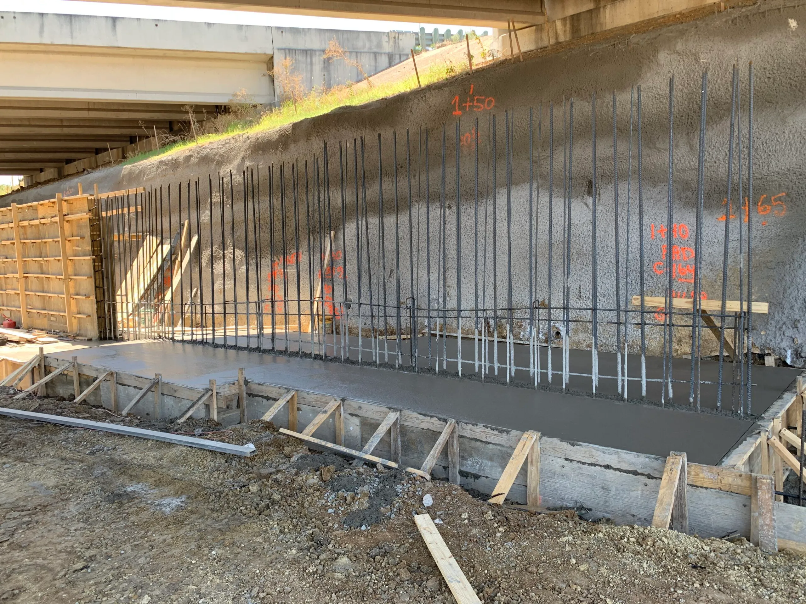 Cast-in-place concrete wall under construction
